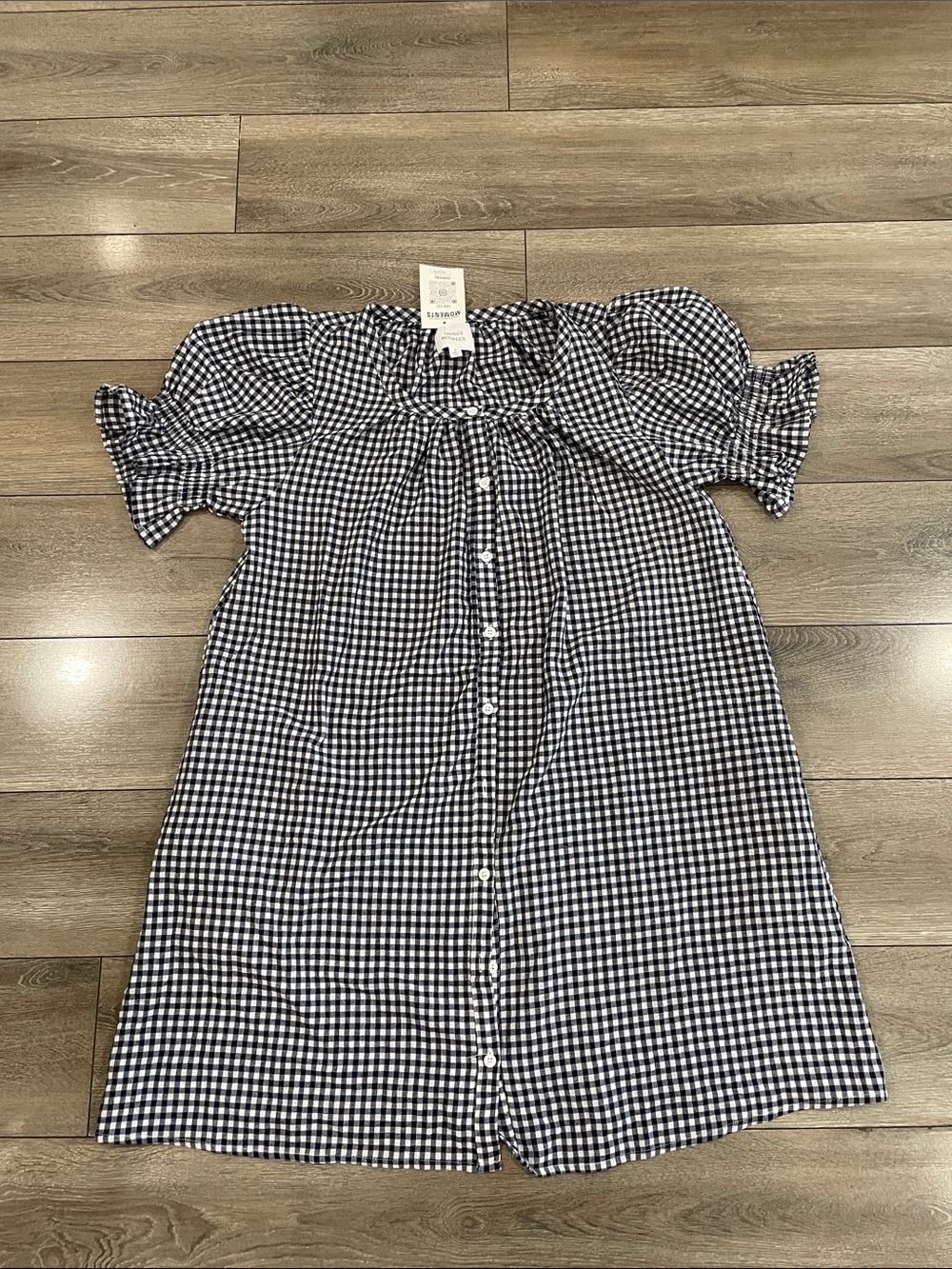 THINGS BETWEEN Black & Cream Gingham Puff-Sleeve Dress Mini Dress Small